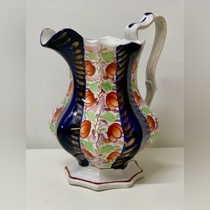 19th Century Vintage Gaudy Welsh Glamorgan Octagonal Soft Paste Pitcher Jug